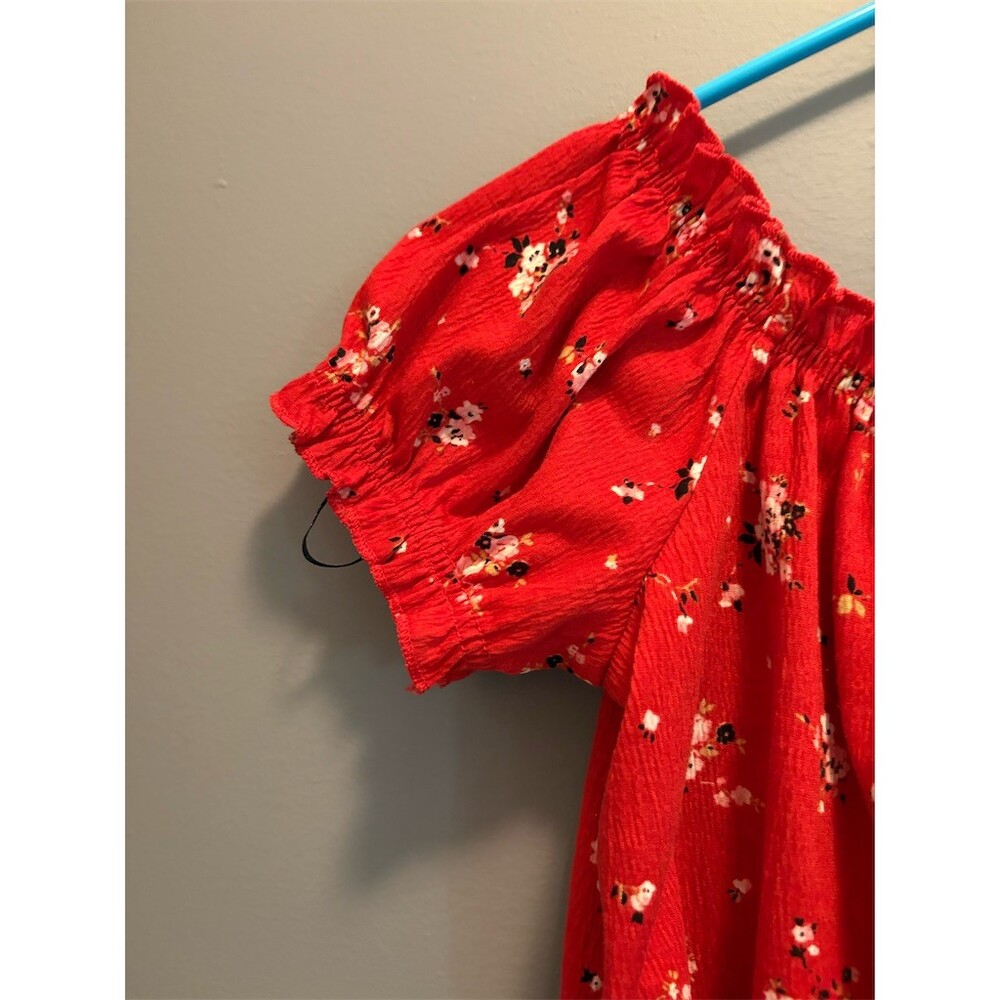 H&M Divided Womens Size M Floral Off Shoulder Cropped Puff Top Coquette Dainty - Picture 2 of 9